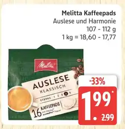 Marktkauf Melitta kaffeepads auslese und harmonie Angebot