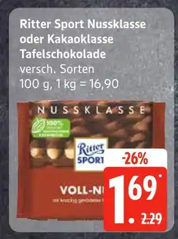 Edeka Ritter sport nussklasse oder kakaoklasse tafelschokolade Angebot