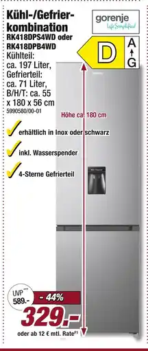 Poco Gorenje kühl-/gefrierkombination rk418dps4wd oder rk418dpb4wd Angebot