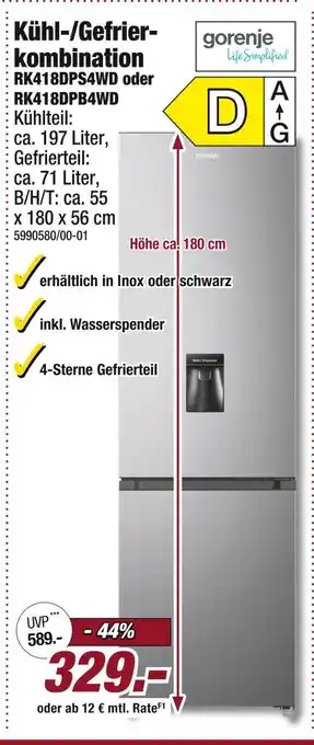Poco Gorenje kühl-/gefrierkombination rk418dps4wd oder rk418dpb4wd Angebot