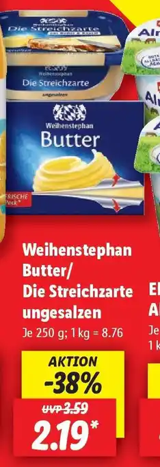 Lidl Weihenstephan Butter/Die Streichzarte ungesalzen Angebot