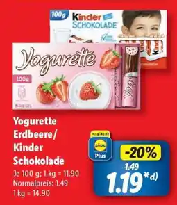 Lidl Yogurette Erdbeere/Kinder Schokolade Angebot