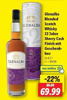Lidl Glenalba Blended Scotch Whisky 32 Jahre Sherry Cask Finish mit Geschenkbox Angebot