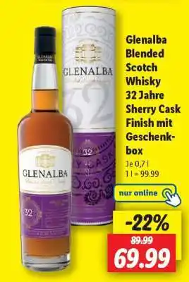 Lidl Glenalba Blended Scotch Whisky 32 Jahre Sherry Cask Finish mit Geschenkbox Angebot