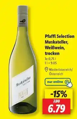 Lidl Pfaffl Selection Muskateller, Weißwein, trocken Angebot