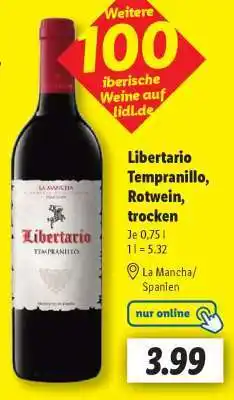 Lidl Libertario Tempranillo, Rotwein, trocken Angebot