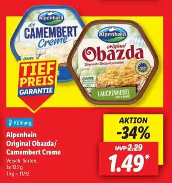 Lidl Alpenhain Original Obazda/Camembert Creme Angebot