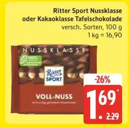 Edeka Ritter Sport Nussklasse oder Kakaoklasse Tafelschokolade Angebot