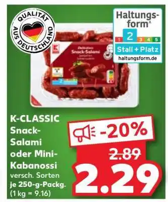 Kaufland K-CLASSIC Snack-Salami oder Mini-Kabanossi Angebot