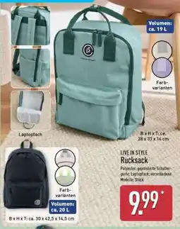Aldi Nord LIVE IN STYLE Rucksack Angebot