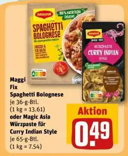 REWE Maggi Fix Spaghetti Bolognese oder Magic Asia Würzpaste für Curry Indian Style Angebot