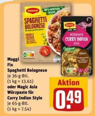 REWE Maggi Fix Spaghetti Bolognese oder Magic Asia Würzpaste für Curry Indian Style Angebot