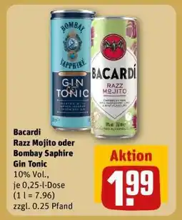 REWE Bacardi Razz Mojito oder Bombay Saphire Gin Tonic Angebot
