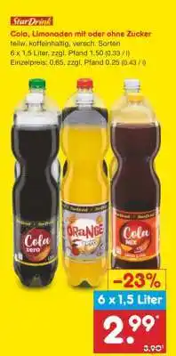 Netto Marken-Discount StarDrink Cola, Limonaden mit oder ohne Zucker Angebot
