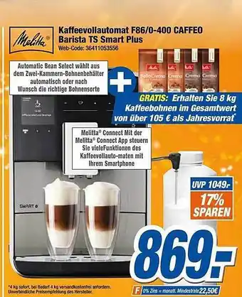 Expert Melitta Kaffeevollautomat F86-0-400 Caffeo Barista Ts Smart Plus Angebot