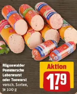 REWE Rügenwalder Pommersche Leberwurst oder Teewurst Angebot