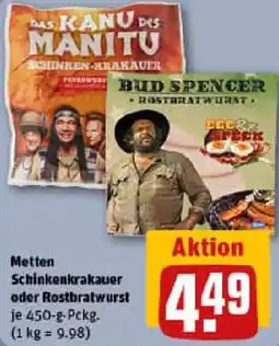 REWE Metten Schinkenkrakauer oder Rostbratwurst Angebot