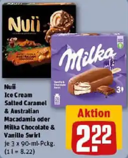 REWE Nuii Ice Cream Salted Caramel & Australian Macadamia oder Milka Chocolate & Vanille Swirl Angebot