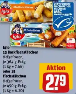 REWE Iglo 13 Backfischstäbchen oder 15 Fischstäbchen Angebot