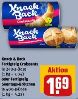 REWE Knack & Back Fertigteig Croissants oder Fertigteig Sonntags-Brötchen Angebot