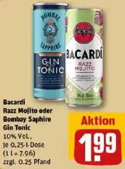 REWE Bacardi Razz Mojito oder Bombay Saphire Gin Tonic Angebot