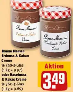 REWE Bonne Maman Erdnuss & Kakao Creme oder Haselnuss & Kakao Creme Angebot