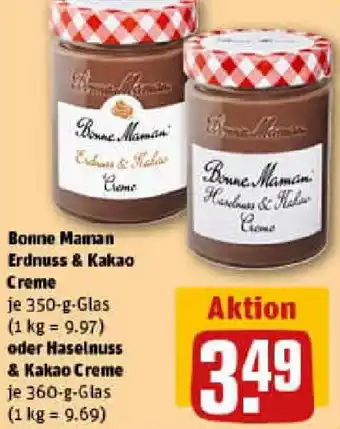 REWE Bonne Maman Erdnuss & Kakao Creme oder Haselnuss & Kakao Creme Angebot