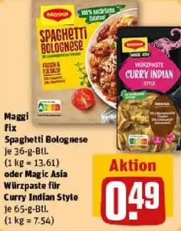 REWE Maggi Fix Spaghetti Bolognese oder Magic Asia Würzpaste für Curry Indian Style Angebot