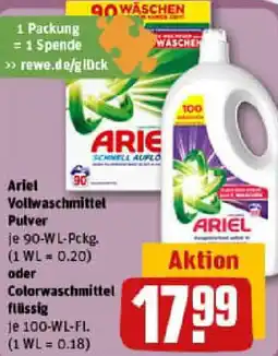 REWE Ariel Vollwaschmittel Pulver oder Colorwaschmittel flüssig Angebot