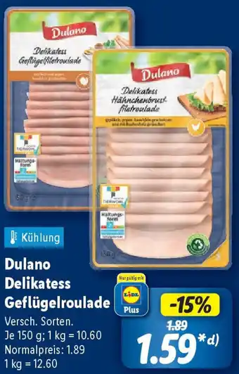 Lidl Dulano Delikatess Geflügelroulade Angebot