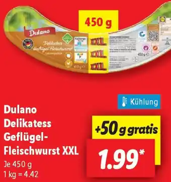 Lidl Dulano Delikatess Geflügel Fleischwurst XXL Angebot