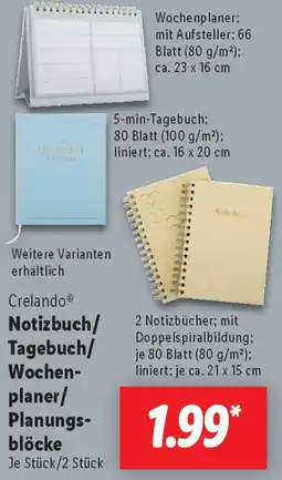 Lidl Crelando Notizbuch/ Tagebuch/ Wochenplaner/ Planungsblöcke Angebot