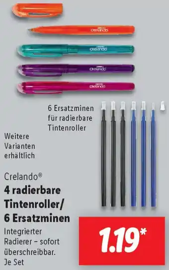 Lidl Crelando 4 radierbare Tintenroller/ 6 Ersatzminen Angebot