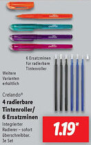 Lidl Crelando 4 radierbare Tintenroller/ 6 Ersatzminen Angebot