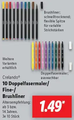 Lidl Crelando 10 Doppelfasermaler/ Fine-/ Brushliner Angebot