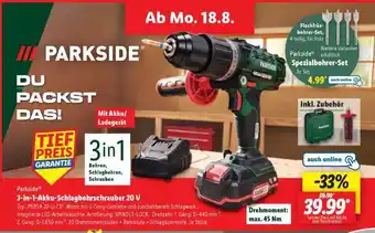 Lidl PARKSIDE 3-in-1-Akku-Schlagbohrschrauber 20 V Angebot