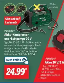 Lidl Parkside Akku-Kompressor und -Luftpumpe 20 V Angebot