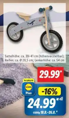 Lidl Sattelhöhe: ca. 39–41 cm (höhenverstellbar) Reifen: ca. Ø 28,5 cm Lenkerhöhe: ca. 54 cm Angebot