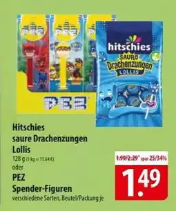 Famila Nord Ost Hitschies saure Drachenzungen Lollis oder PEZ Spender-Figuren Angebot