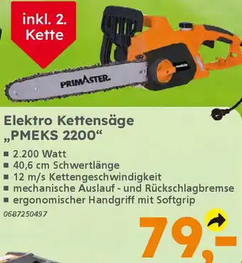 Globus Baumarkt PRIMASTER Elektro Kettensäge ,,PMEKS 2200" Angebot