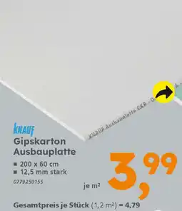Globus Baumarkt KNAUF Gipskarton Ausbauplatte Angebot
