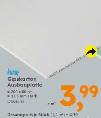 Globus Baumarkt KNAUF Gipskarton Ausbauplatte Angebot