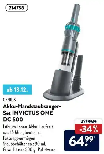 Aldi Nord Genius Akku Handstaubsauger Set Invictus One DC-500 Angebot