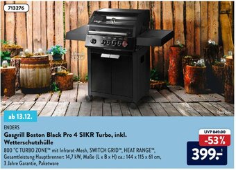 Aldi Nord Enders Gasgrill Boston Black Pro 4 SIKR Turbo, inkl. Wetterschutzhülle Angebot