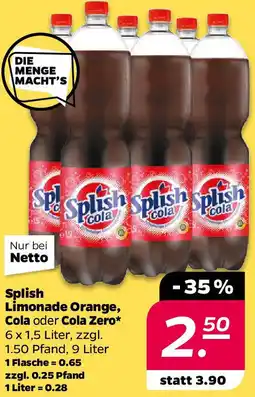 NETTO Splish Limonade Orange, Cola oder Cola Zero Angebot