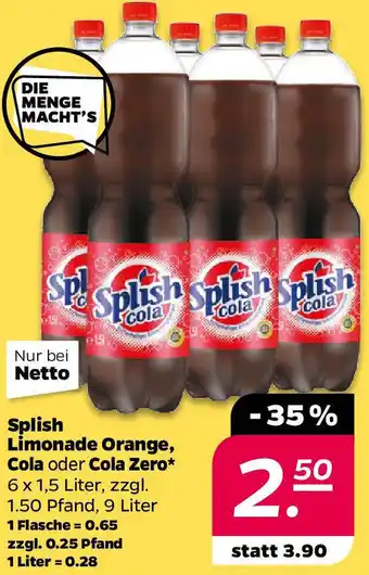 NETTO Splish Limonade Orange, Cola oder Cola Zero Angebot