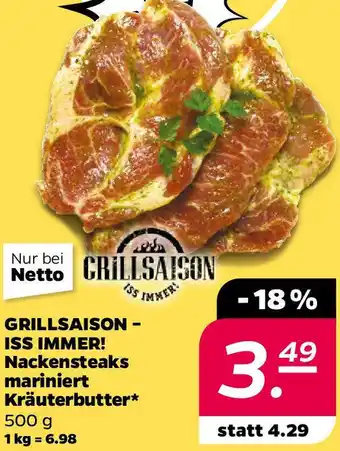 NETTO GRILLSAISON - ISS IMMER! Nackensteaks mariniert Kräuterbutter Angebot