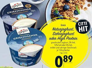 CITTI Markt Greco Naturjoghurt. Sahnejoghurt oder High Protein Angebot