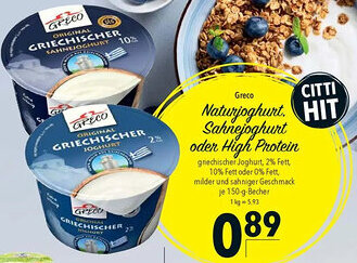 CITTI Markt Greco Naturjoghurt. Sahnejoghurt oder High Protein Angebot