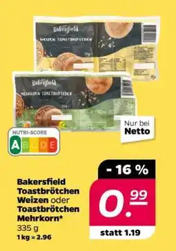 NETTO Bakersfield Toastbrötchen Weizen oder Toastbrötchen Mehrkorn Angebot